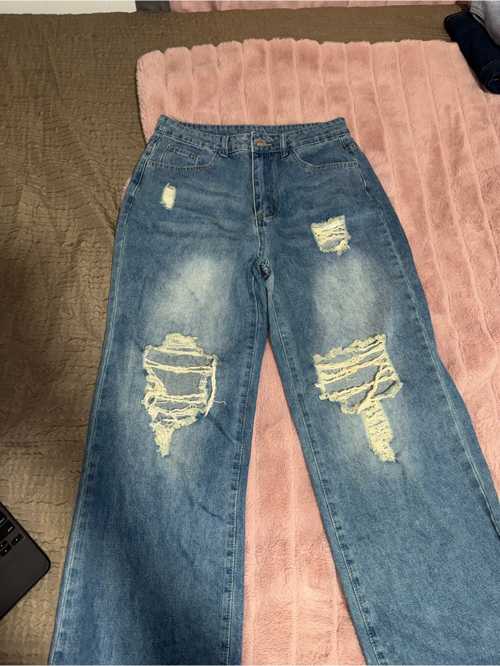 Baggy Distressed Wide-Leg Jeans - Blue